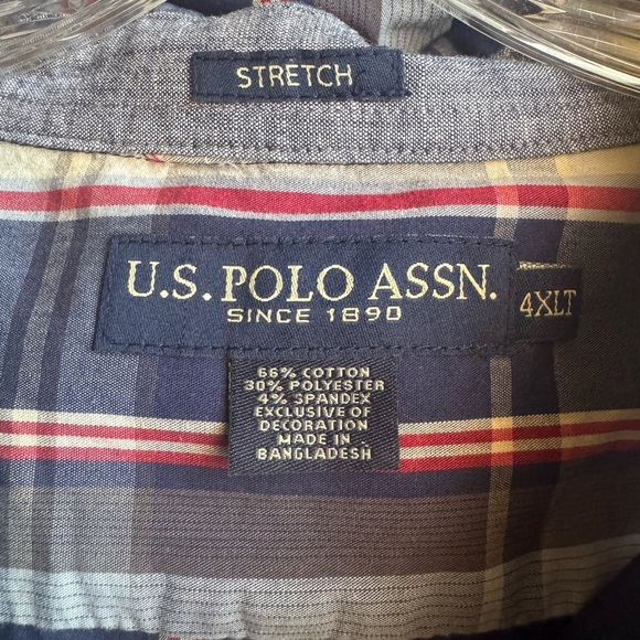 U.S. Polo Assn. Navy and Red Plaid Long Sleeve Shirt 4XLT - Picture 4 of 6